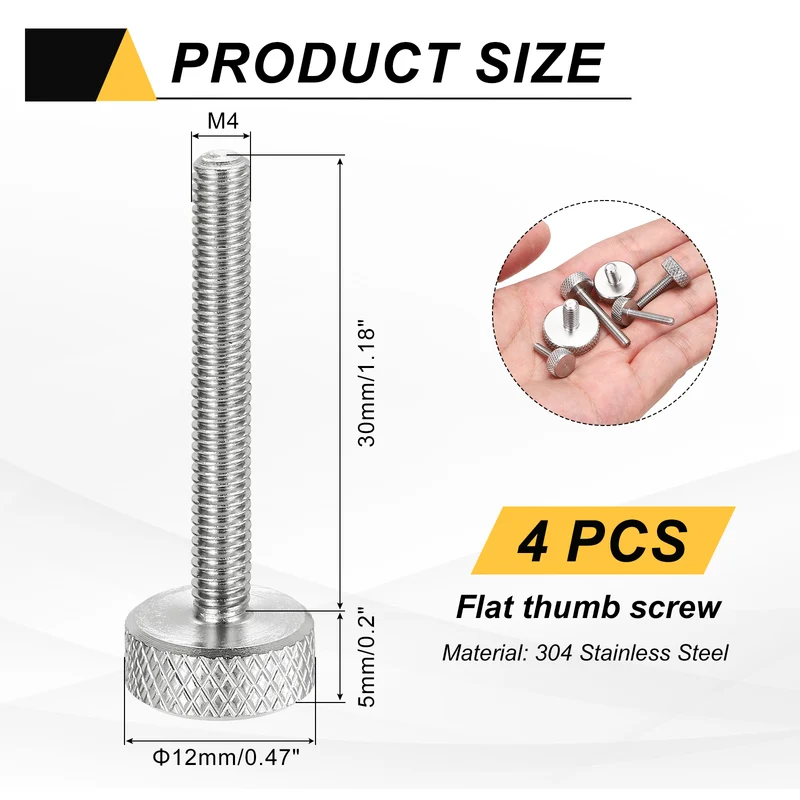 4 Pcs M4x30mm Flat Head Knurled Thumb Screws for Graphics Card, Silver