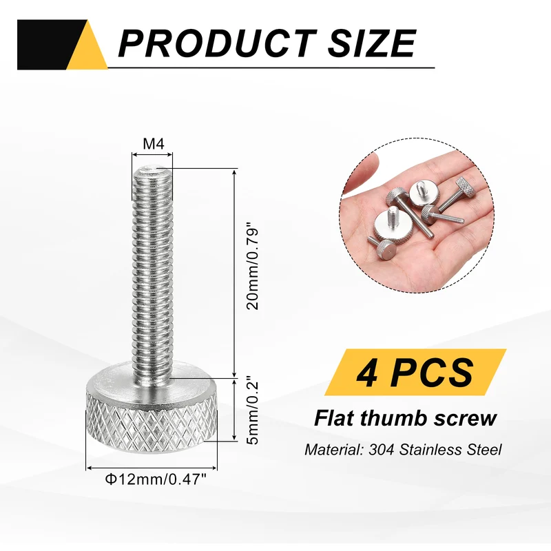 4 Pcs M4x20mm Flat Head Knurled Thumb Screws for Graphics Card, Silver