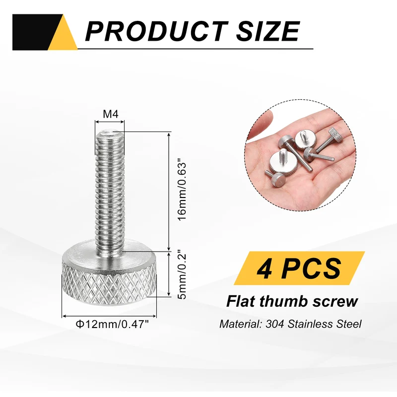 4 Pcs M4x16mm Flat Head Knurled Thumb Screws for Graphics Card, Silver