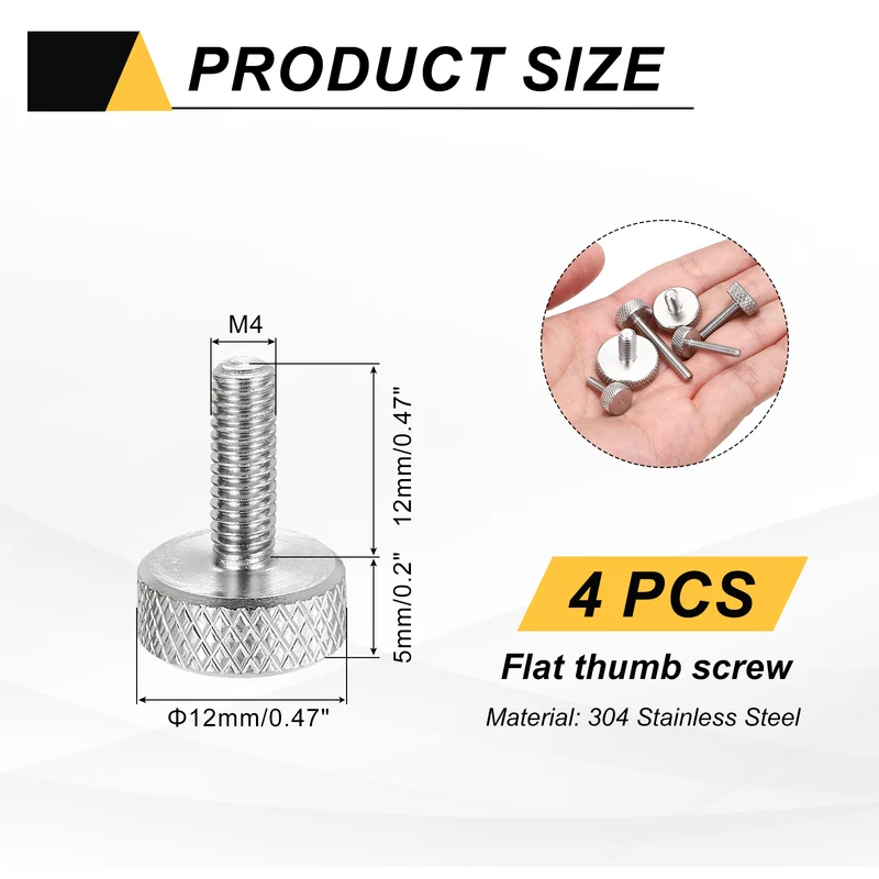 4 Pcs M4x12mm Flat Head Knurled Thumb Screws for Graphics Card, Silver