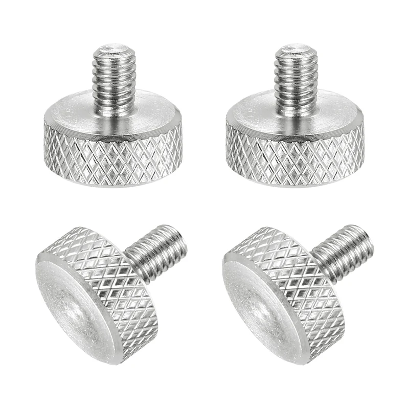 4 Pcs M4x6mm Flat Head Knurled Thumb Screws for Graphics Card, Silver
