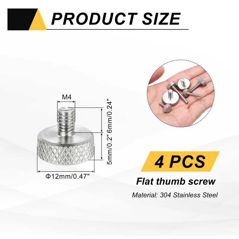 4 Pcs M4x6mm Flat Head Knurled Thumb Screws for Graphics Card, Silver