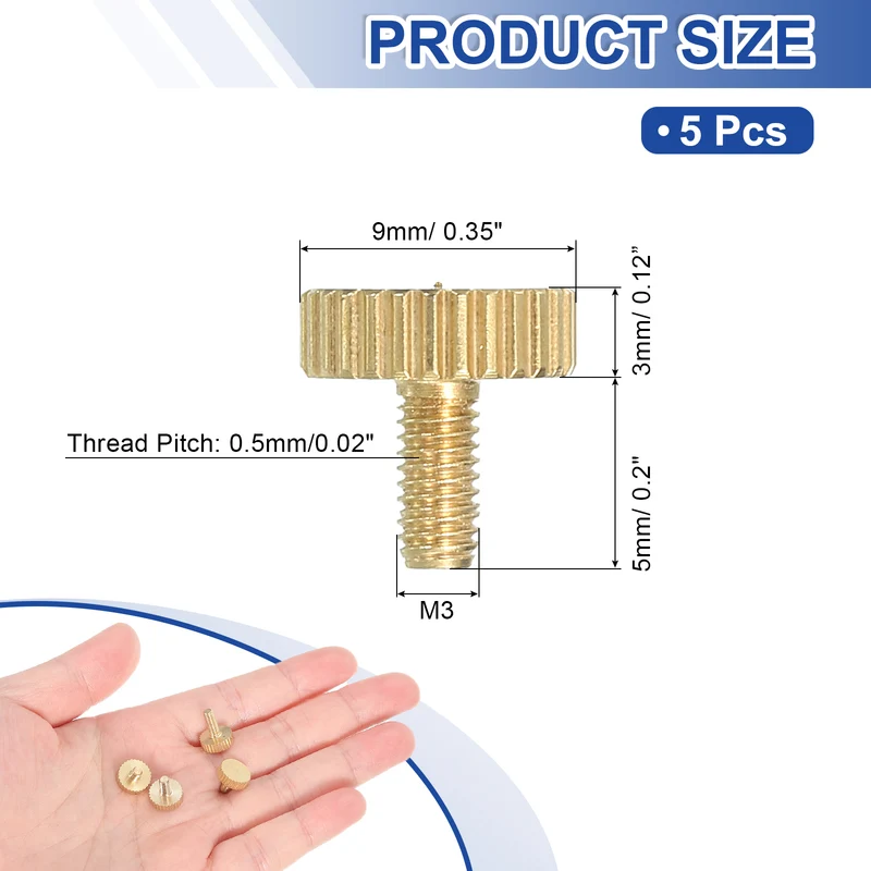 5Pcs Brass Knurled Thumb Screws, M3x5mm Flat Stripe Bolt Knob Fasteners