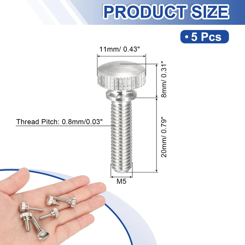 5Pcs Knurled Thumb Screws, M5x20mm Brass Shoulder Bolts Fasteners, Nickel Plated