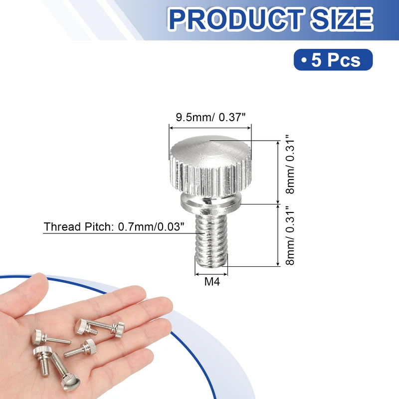 5Pcs Knurled Thumb Screws, M4x8mm Brass Shoulder Bolts Fasteners, Nickel Plated