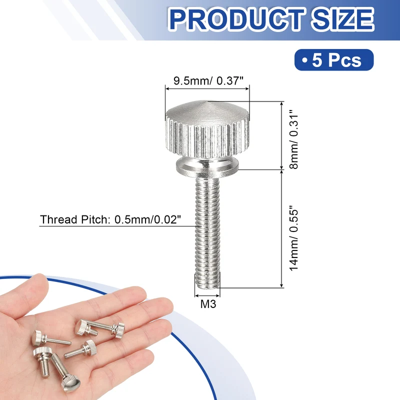 5Pcs Knurled Thumb Screws, M3x14mm Brass Shoulder Bolts Fasteners, Nickel Plated