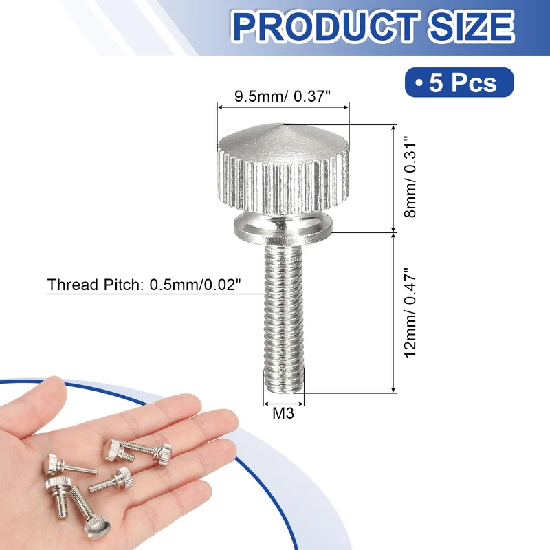 5Pcs Knurled Thumb Screws, M3x12mm Brass Shoulder Bolts Fasteners, Nickel Plated