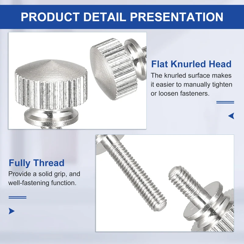 5Pcs Knurled Thumb Screws, M3x12mm Brass Shoulder Bolts Fasteners, Nickel Plated