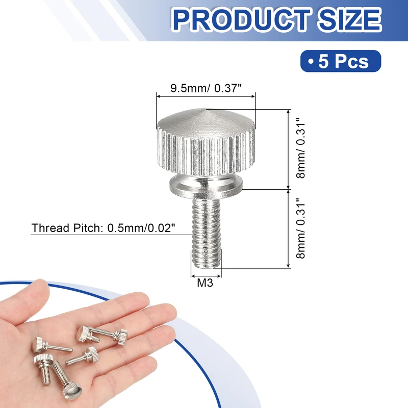 5Pcs Knurled Thumb Screws, M3x8mm Brass Shoulder Bolts Fasteners, Nickel Plated
