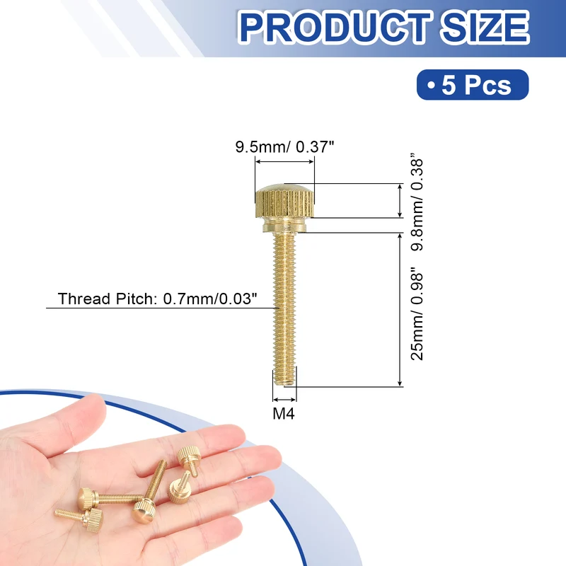 5Pcs Brass Knurled Thumb Screws M4x25mm Shoulder Bolts Stepped Knobs Fasteners