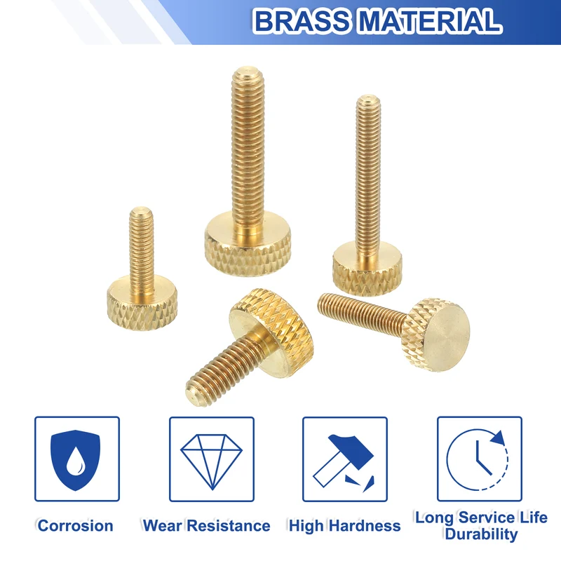 5Pcs Brass Knurled Thumb Screws, M4x16mm Flat Grip Bolt Knobs Fasteners