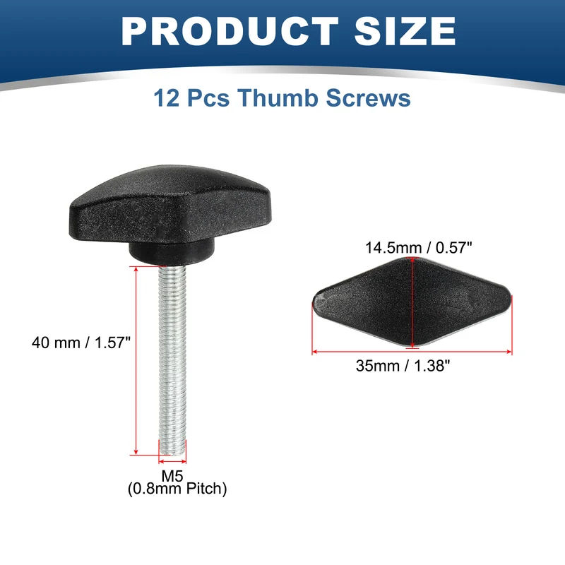 12 Pcs M5 x 40mm Tee Thumb Screws, 35mm Width Carbon Steel Tee Wing Knobs Screws