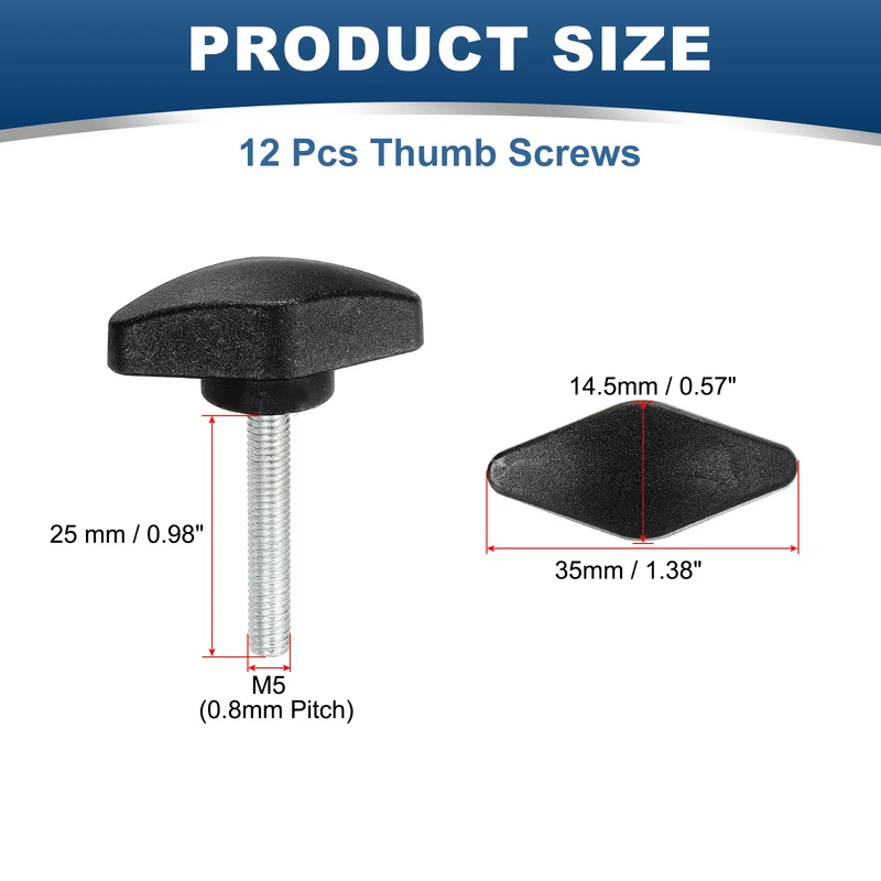 12 Pcs M5 x 30mm Tee Thumb Screws, 35mm Width Carbon Steel Tee Wing Knobs Screws