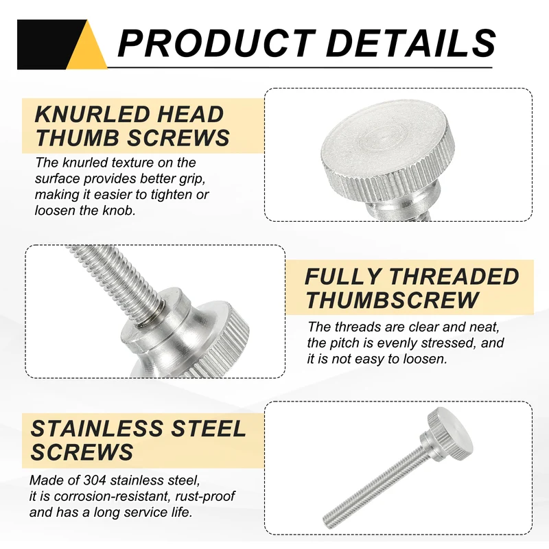 4 PCS M6 x 50mm Flat Knurled Head Thumb Screws for Household Appliances