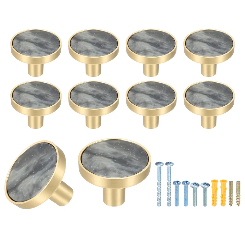 10Pcs Gold Cabinet Knobs 1-1/4" Round Knobs Cabinet Handles, Starry Sky