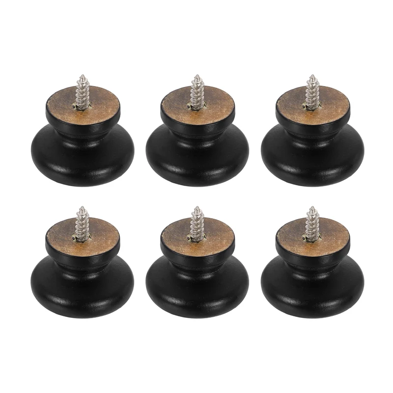 6Pcs 1.3" Self-Tapping Round Wood Drawer Knob Paint Mushroom Shape, Black