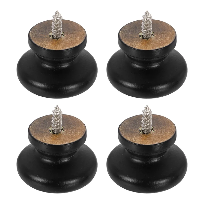4Pcs 1.3" Self-Tapping Round Wood Drawer Knob Paint Mushroom Shape, Black