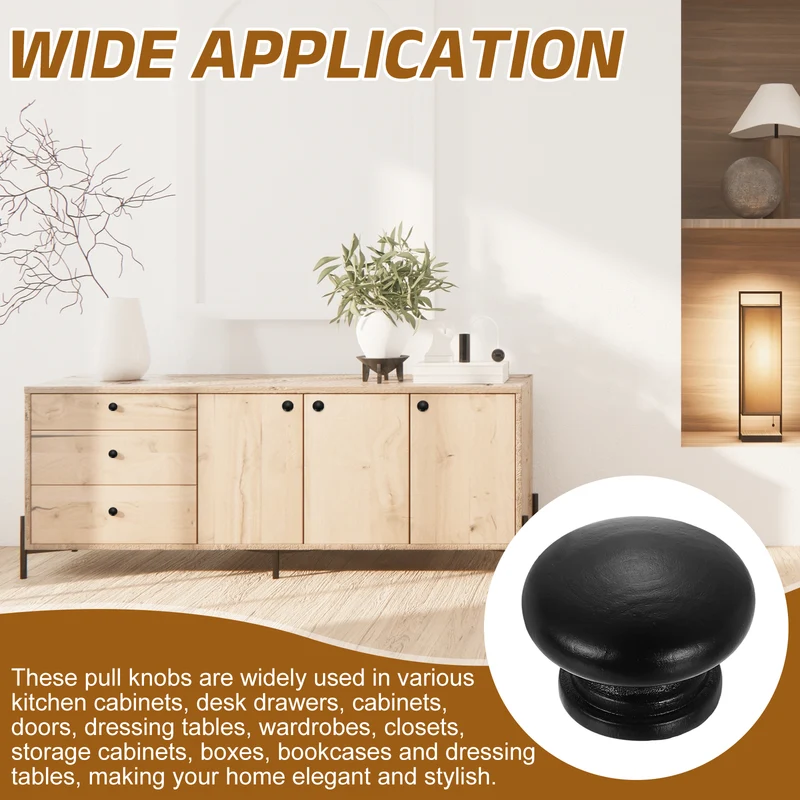 4Pcs 1.3" Self-Tapping Round Wood Drawer Knob Paint Mushroom Shape, Black