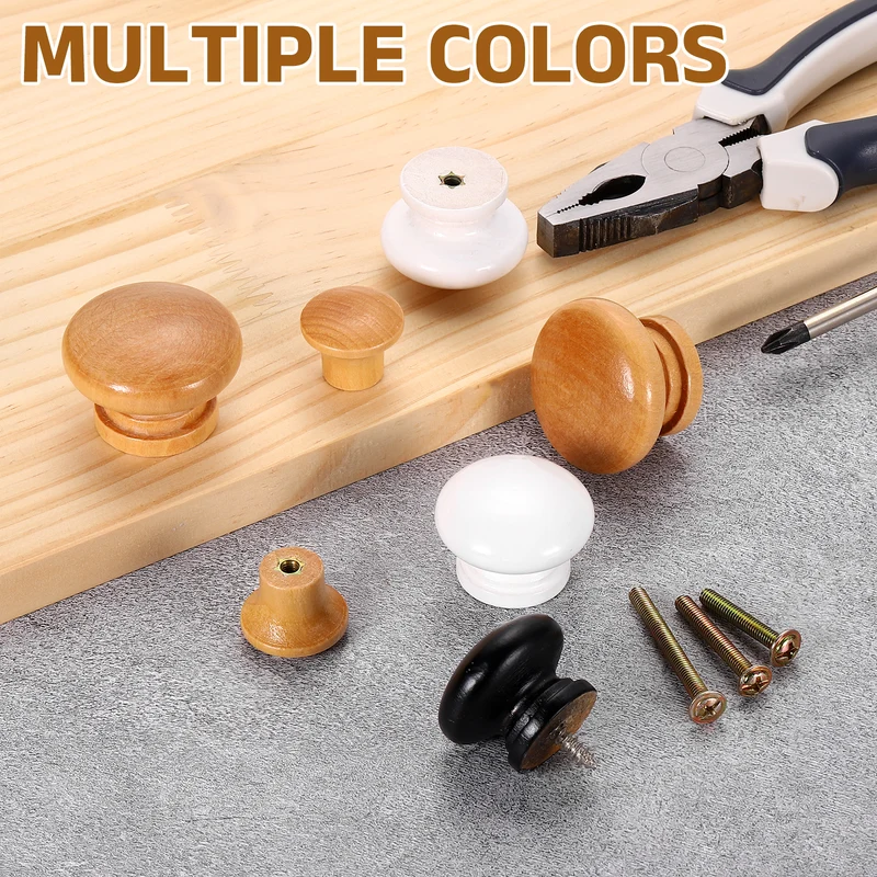 6Pcs 1.6" Dia Mushroom Shape Paint Round Wood Drawer Knob with Screw, Wood Color