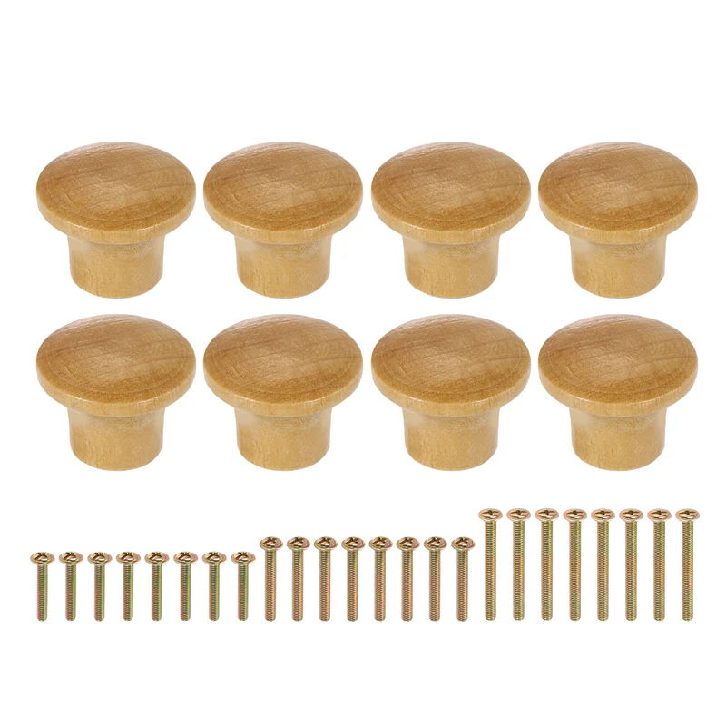 8Pcs 0.9" Dia Mushroom Shape Paint Round Wood Drawer Knob with Screws