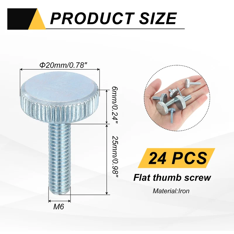 24 PCS M6x25mm Flat Knurled Head Thumb Screws for Household Appliances