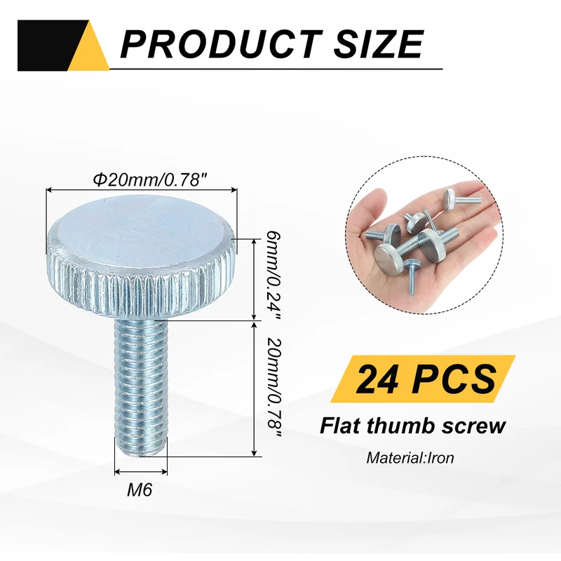 24 PCS M6x20mm Flat Knurled Head Thumb Screws for Household Appliances