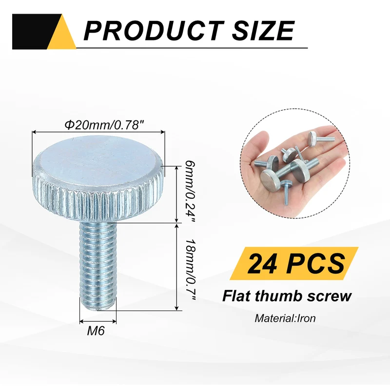 24 PCS M6x18mm Flat Knurled Head Thumb Screws for Household Appliances