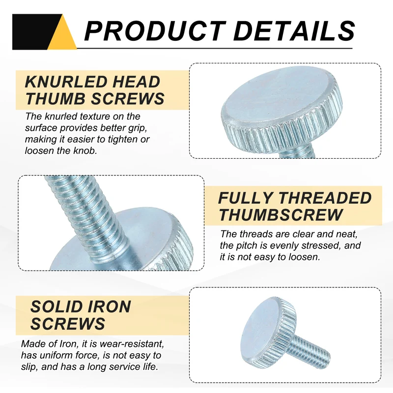 24 PCS M6x16mm Flat Knurled Head Thumb Screws for Household Appliances