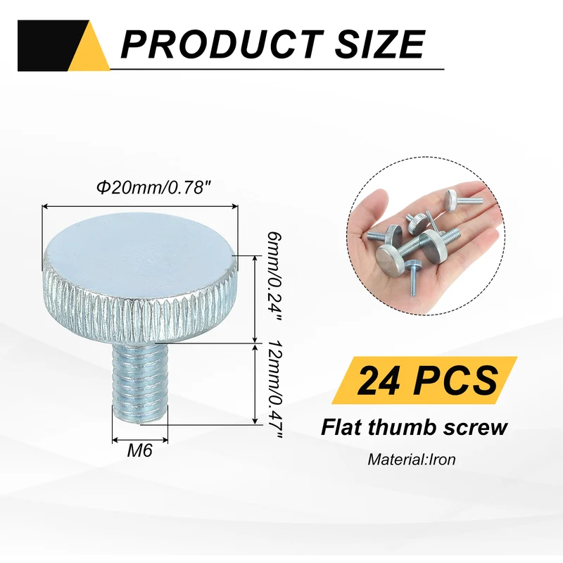 24 PCS M6x12mm Flat Knurled Head Thumb Screws for Household Appliances