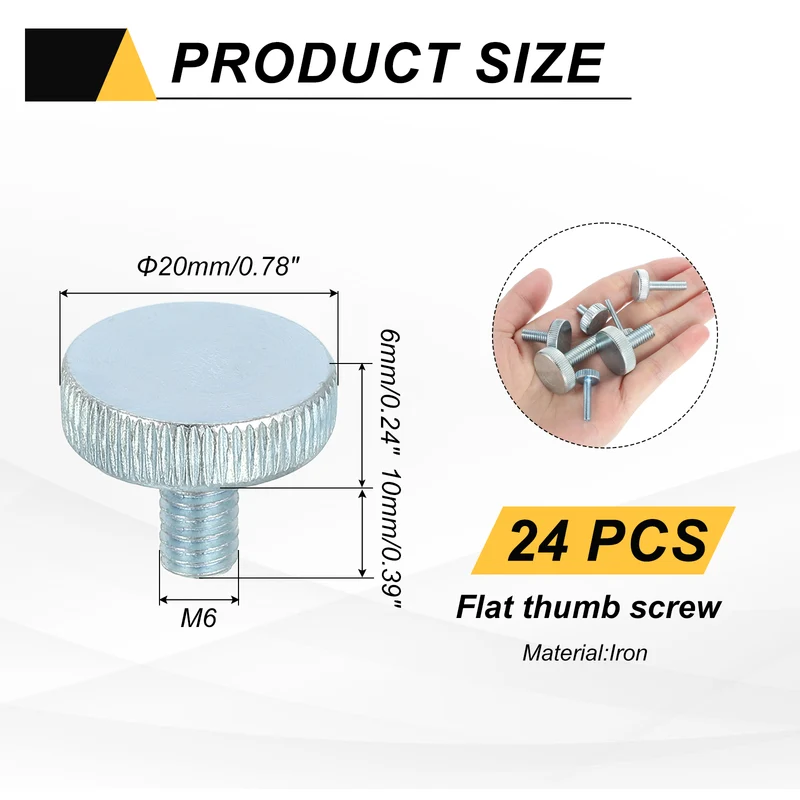 24 PCS M6x10mm Flat Knurled Head Thumb Screws for Household Appliances