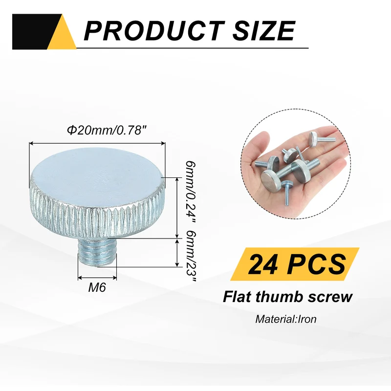 24 PCS M6x6mm Flat Knurled Head Thumb Screws for Household Appliances