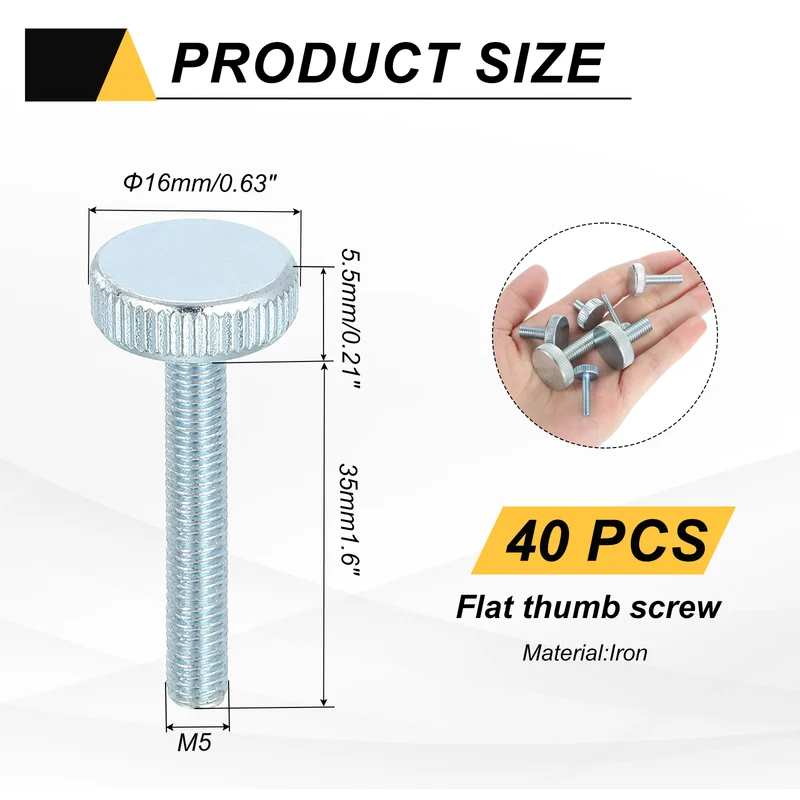 40 PCS M5x35mm Flat Knurled Head Thumb Screws for Household Appliances