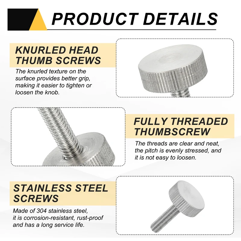 6 PCS M6 x 16mm Flat Knurled Head Thumb Screws for Industry
