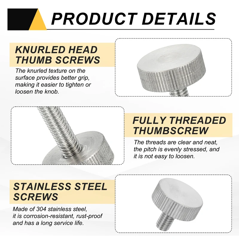6 PCS M6 x 10mm Flat Knurled Head Thumb Screws for Industry