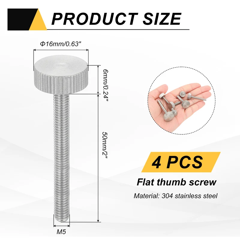 4 PCS M5 x 50mm Flat Knurled Head Thumb Screws for Industry
