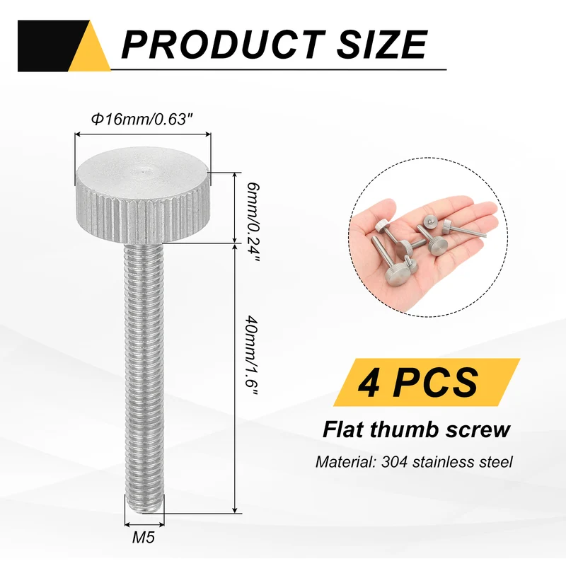 4 PCS M5 x 40mm Flat Knurled Head Thumb Screws for Industry