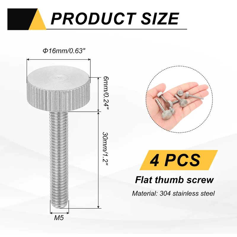 4 PCS M5 x 30mm Flat Knurled Head Thumb Screws for Industry