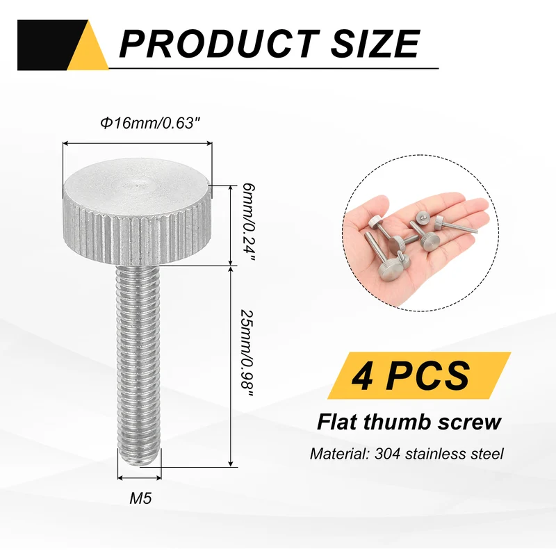4 PCS M5 x 25mm Flat Knurled Head Thumb Screws for Industry