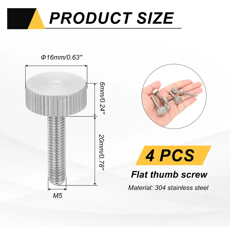 4 PCS M5 x 20mm Flat Knurled Head Thumb Screws for Industry