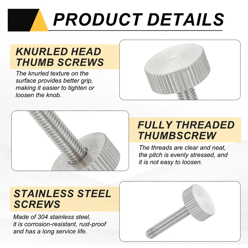 4 PCS M5 x 20mm Flat Knurled Head Thumb Screws for Industry