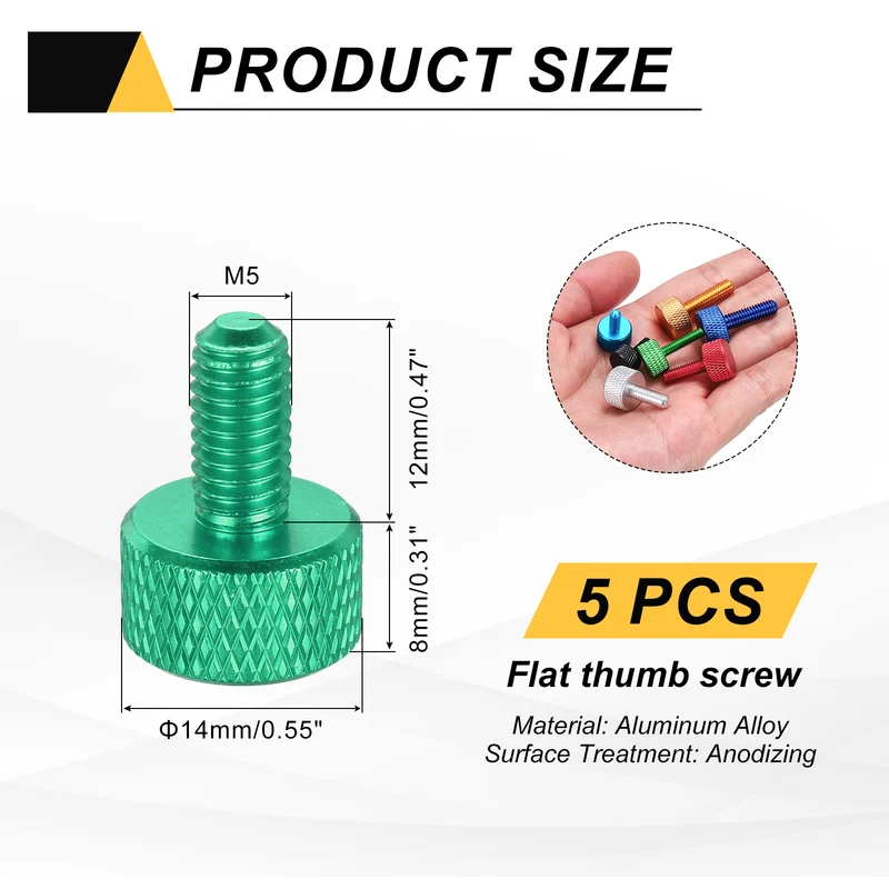 5 Pcs M5x12mm Flat Head Knurled Thumb Screws for Graphics Card, Army Green