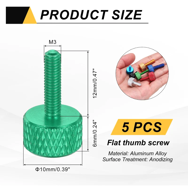 5Pcs M3x12mm Flat Head Knurled Thumb Screws for Graphics Card Army Green