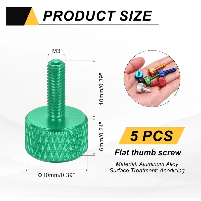 5 Pcs M3x10mm Flat Head Knurled Thumb Screws for Graphics Card, Army Green