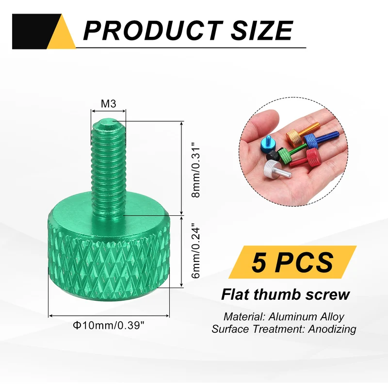 5 Pcs M3x8mm Flat Head Knurled Thumb Screws for Graphics Card, Army Green