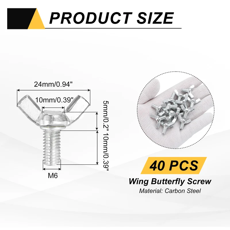 40 Pcs M6x10mm Wing Butterfly Screw Bolts, Carbon Steel Zinc Plated Wing Bolt