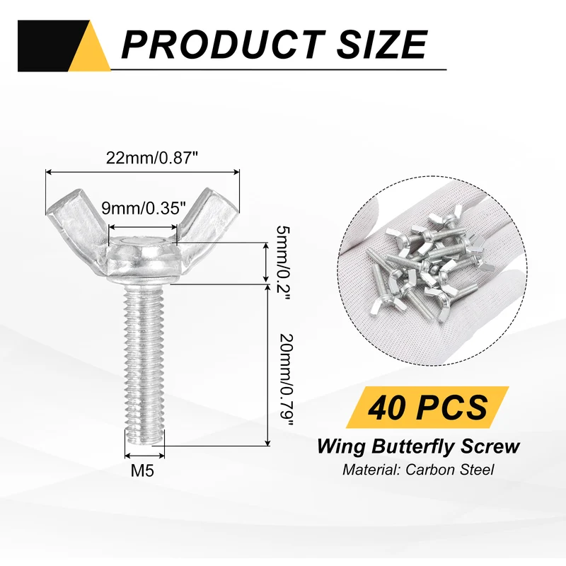 40 Pcs M5x20mm Wing Butterfly Screw Bolts, Carbon Steel Zinc Plated Wing Bolt