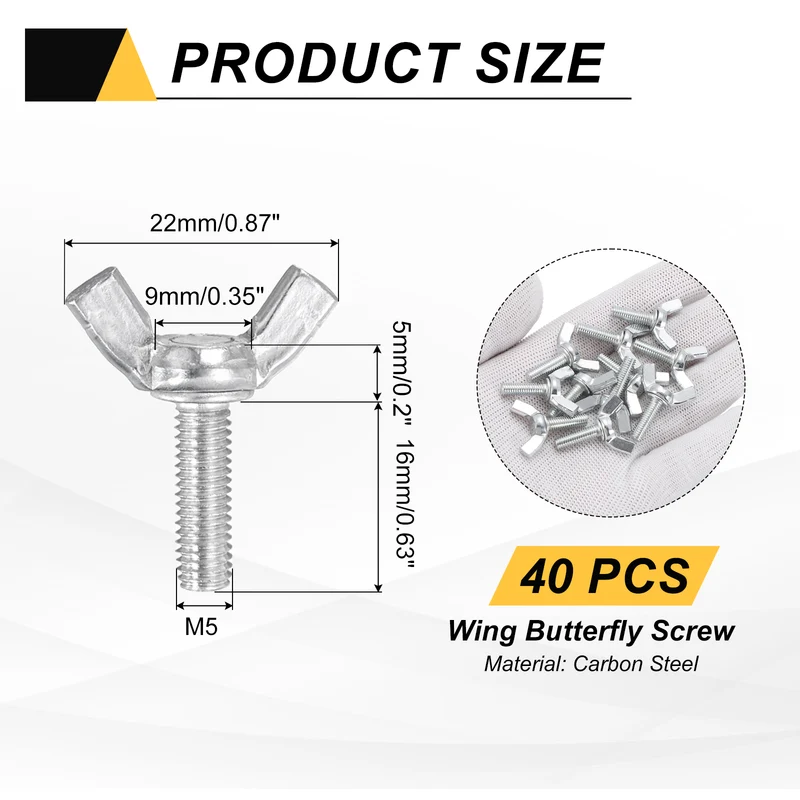 40 Pcs M5x16mm Wing Butterfly Screw Bolts, Carbon Steel Zinc Plated Wing Bolt