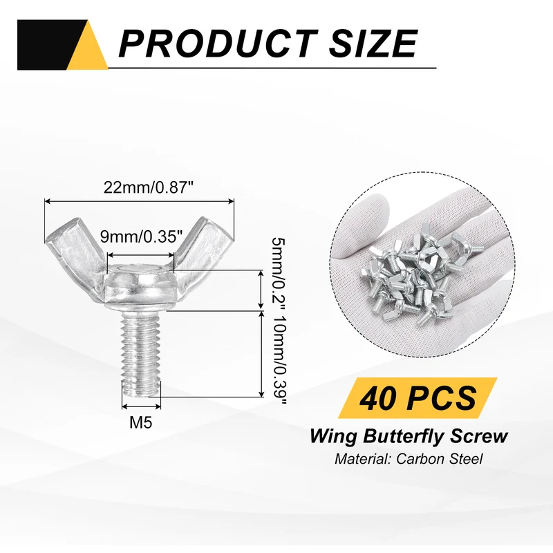 40 Pcs M5x10mm Wing Butterfly Screw Bolts, Carbon Steel Zinc Plated Wing Bolt