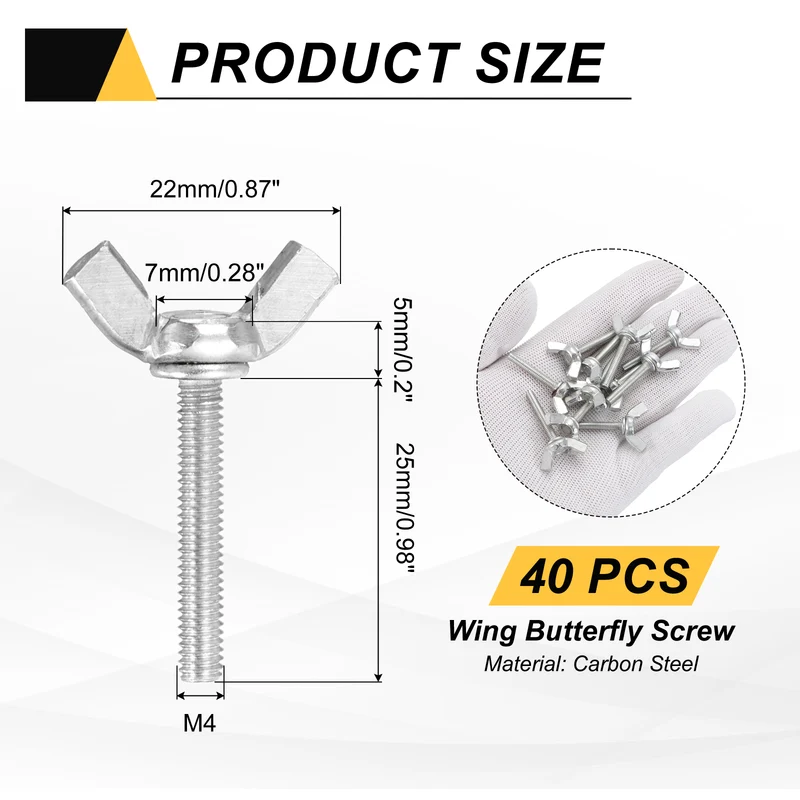 40 Pcs M4x25mm Wing Butterfly Screw Bolts, Carbon Steel Zinc Plated Wing Bolt