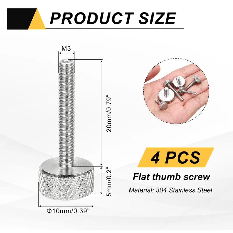 4 Pcs M3x20mm Flat Head Knurled Thumb Screws for Graphics Card, Silver